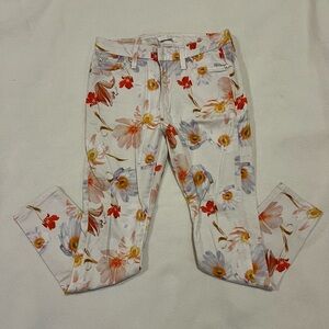 7 For All Mankind Floral Skinny Jeans - White and Red